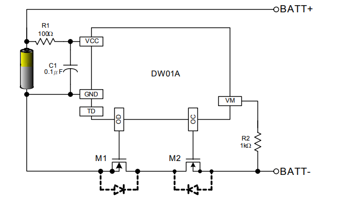  DW01A Typical Application Circuit
